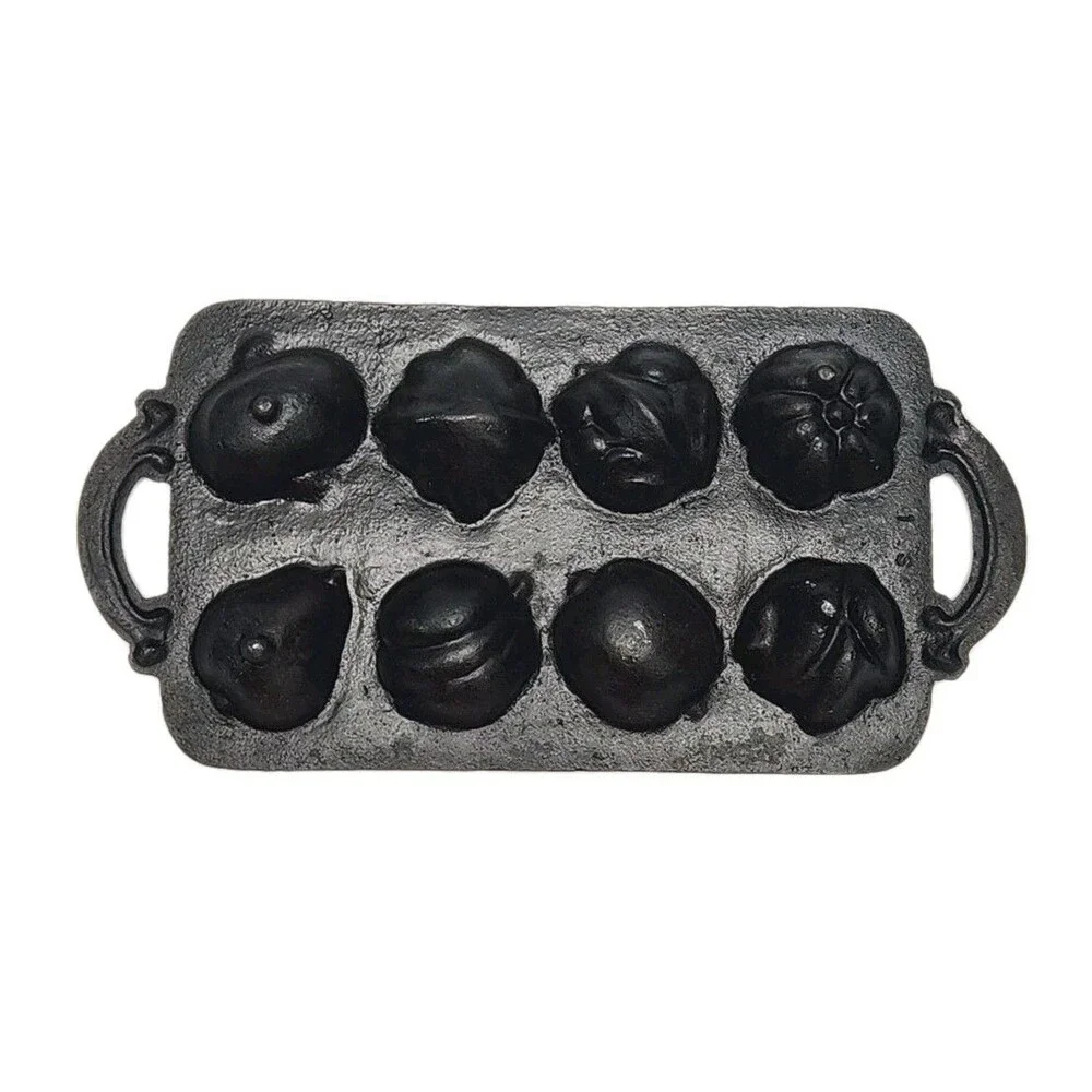 Cast Iron Fruit Leaf Mold Muffin Corn Bread Baking Pan 11.5” Heavy VTG